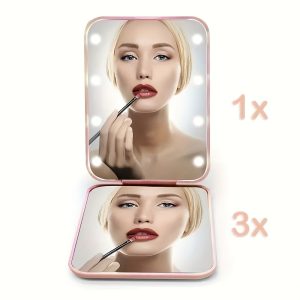 Portable Handheld Folding Makeup Mirror LED Light 8 Lamp Beads - Image 3