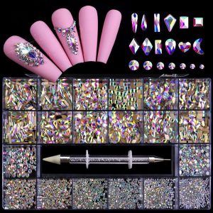 21 Grid Boxed Nail Rhinestone Flat Glass Nail Rhinestone Jewelry Set - Image 1