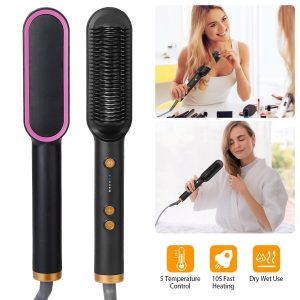 Electric Hair Straightener Brush Straightening Curler Brush - Image 1