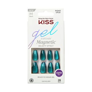 KISS Gel Fantasy Magnetic Medium Coffin Sculpted Gel Nails, Glossy Dark Blue, 28 Count - Image 1